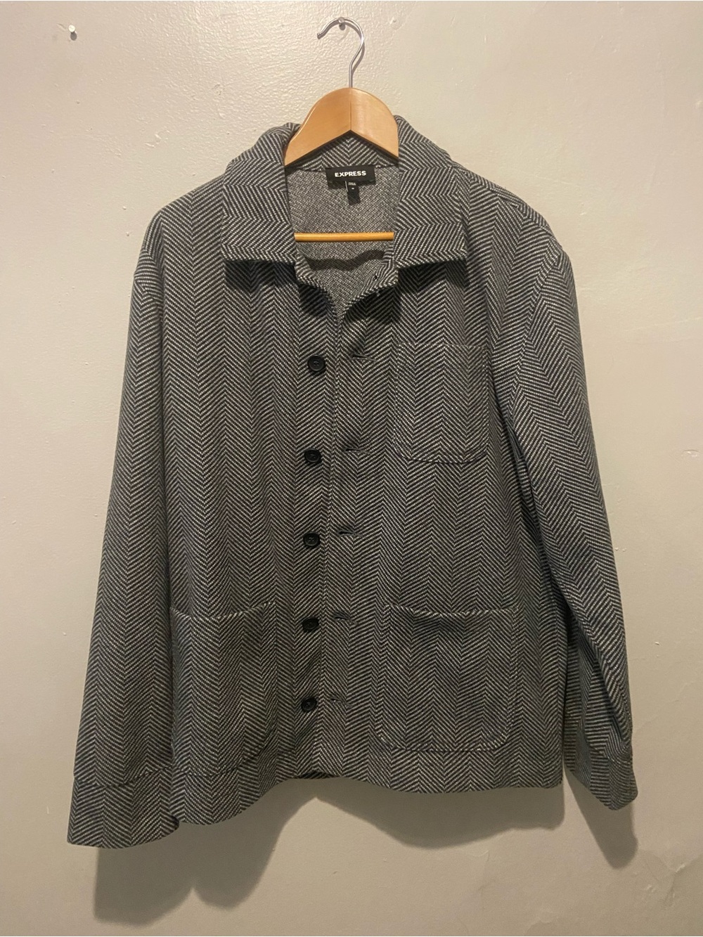 Express Gray Herringbone Lightweight Shirt Jacket